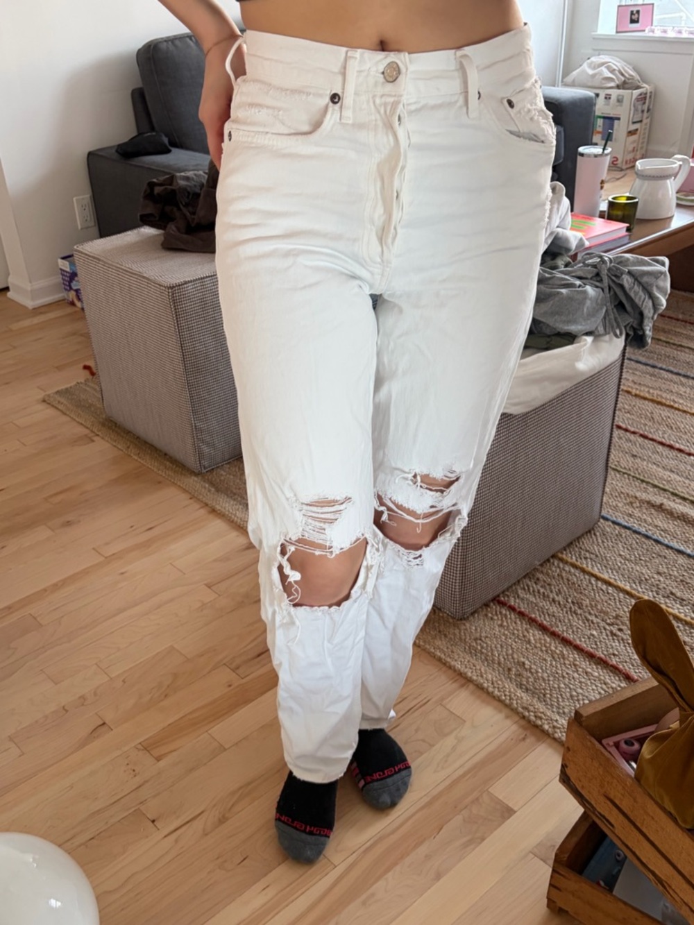 White agolde High-Rise White Distressed Women's Jeans